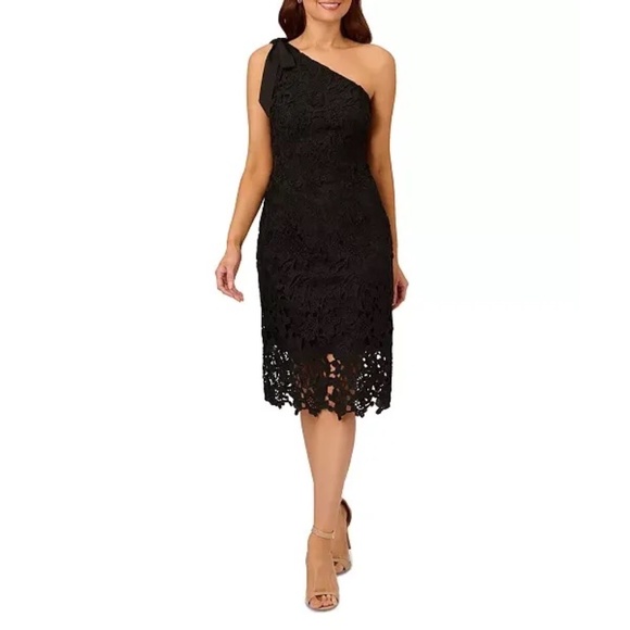 Adrianna Papell Dresses & Skirts - NWT Adrianna Papell Lace Bow-Trim One Shoulder Midi Dress - size 2